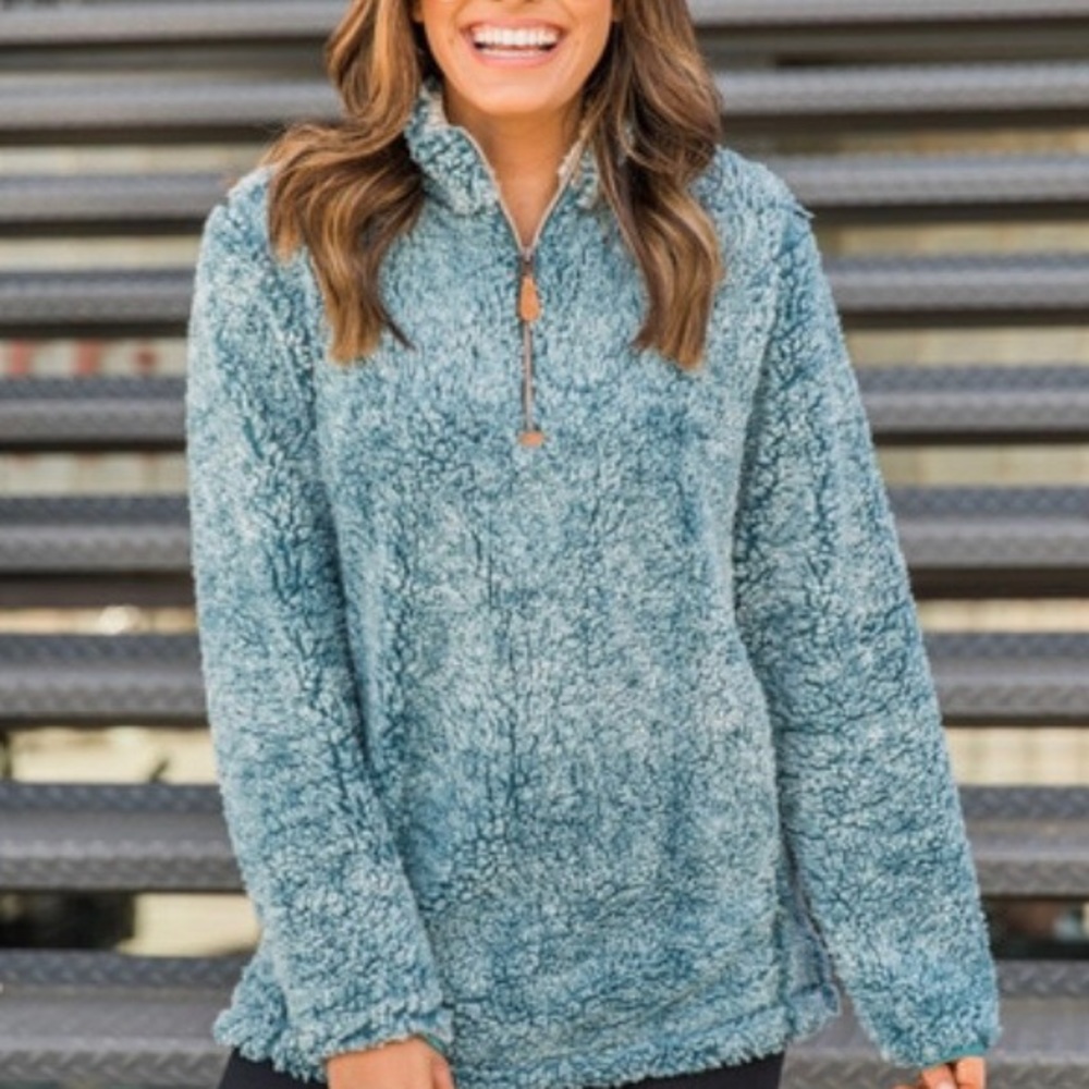 PINK LILY brand blue Sherpa 1/4 zip pullover